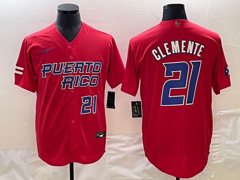 Men 2023 World Cub Puerto Rico #21 Clemente Red Nike MLB Jersey7->more jerseys->MLB Jersey